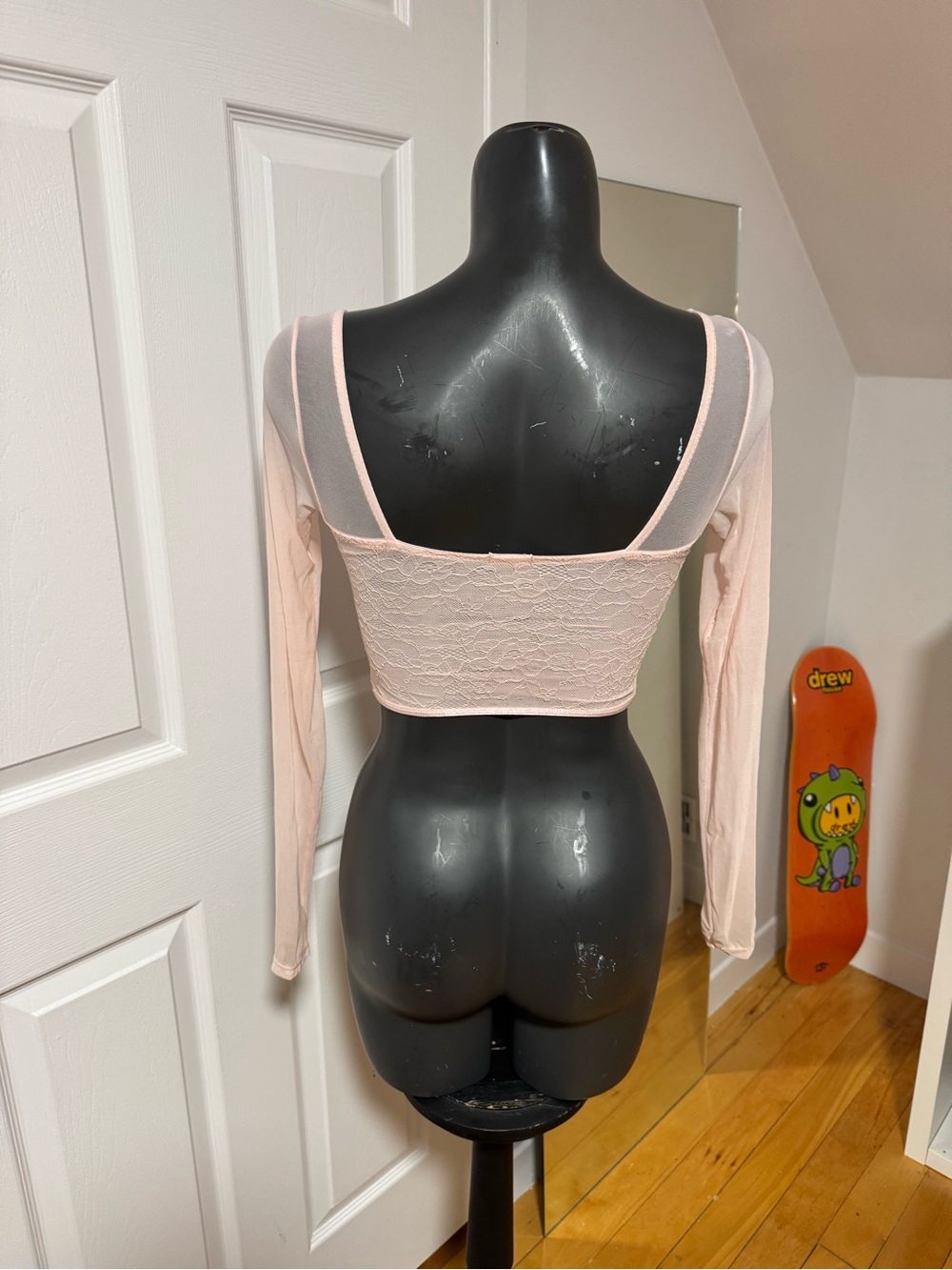 Sheer Lace Long-Sleeve Bustier in Blush Pink - Picture 5 of 5